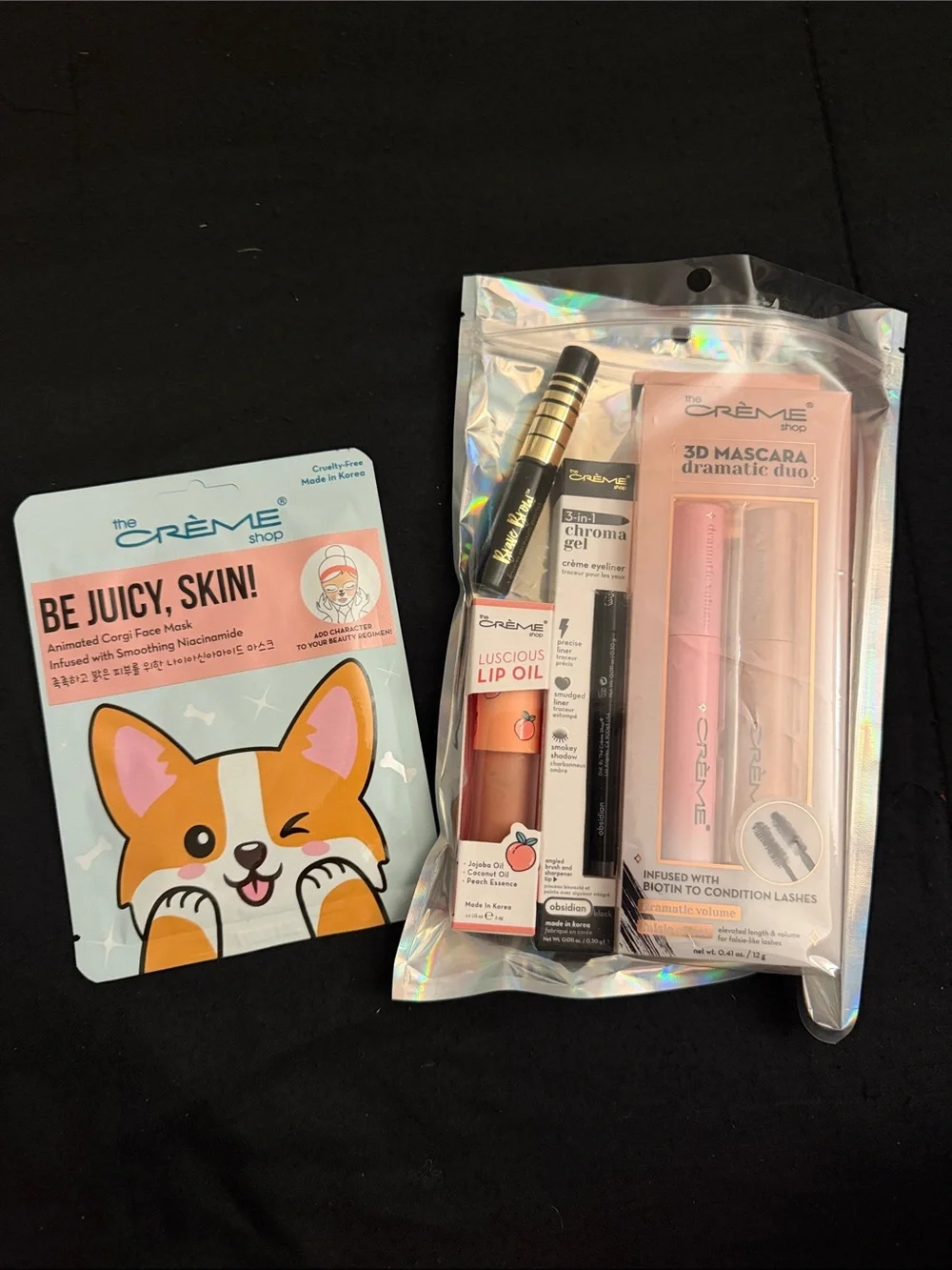 The Crème Shop 3D Mascara Dramatic Duo+Luscious Lip Oil-Mask & Eyeliner+Brow Gel